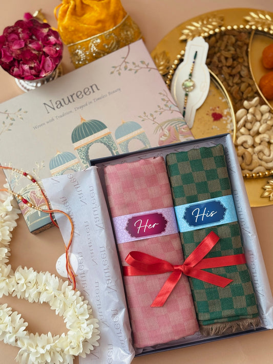 His and Her Gift Set- Fine Wool Check Stole