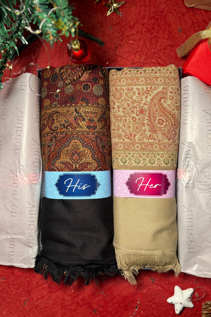 His and Her Gift Set- Faux Pashmina Shawl- Black and Beige