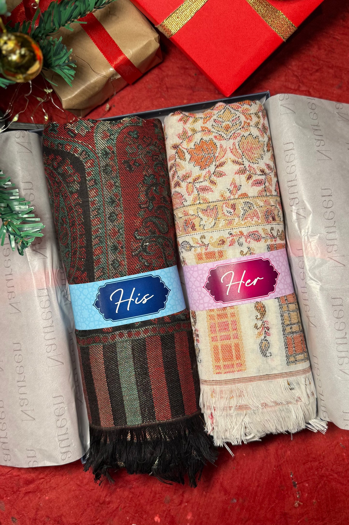 His and Her Gift Set- Faux Pashmina Shawl- White and Black
