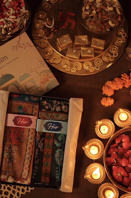 His and Her Gift Set- Fine Wool Kalamkari Stole