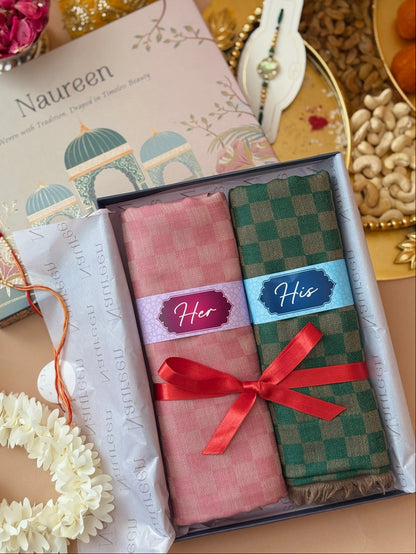 His and Her Gift Set of Fine Wool Check Stoles